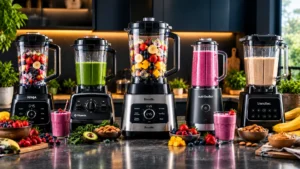 High-performance blenders with powerful blending jars and fresh ingredients for smoothies, frozen fruit, and tough blending tasks.